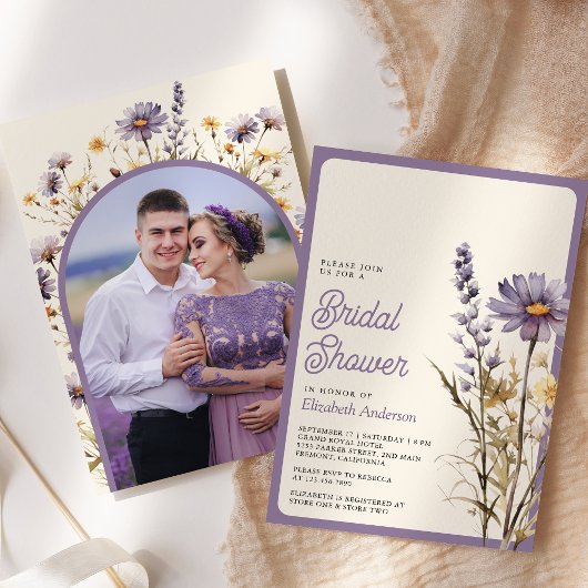 Stoffig Paarse Boho Wildflower Foto Vrijgezellenfe Kaart