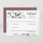 Stoffig Paarse groene bladeren QR Code Adres RSVP Briefkaart (Voorkant / Achterkant)