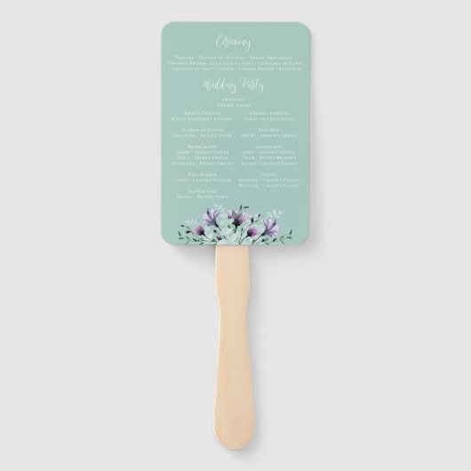 Stoffig Paarse Groene Waterverf Bloemen Programma Handwaaier (Achterkant)