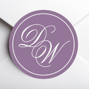 Stoffig Paarse Monogram Wit Calligrafie 2 Initiale Ronde Sticker