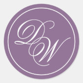 Stoffig Paarse Monogram Wit Calligrafie 2 Initiale Ronde Sticker (Voorkant)