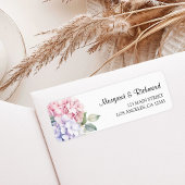 Stoffig Paarse & Roze Hydrangea trouwadres Etiket