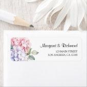 Stoffig Paarse & Roze Hydrangea trouwadres Etiket (Insitu)