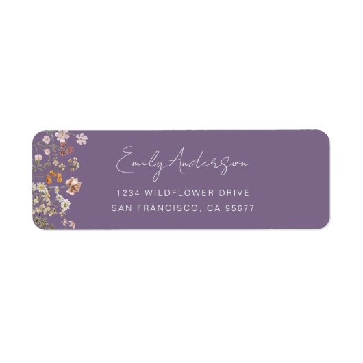 Stoffig Paarse Wildflower Boho Garden Retouradres Etiket (Voorkant)