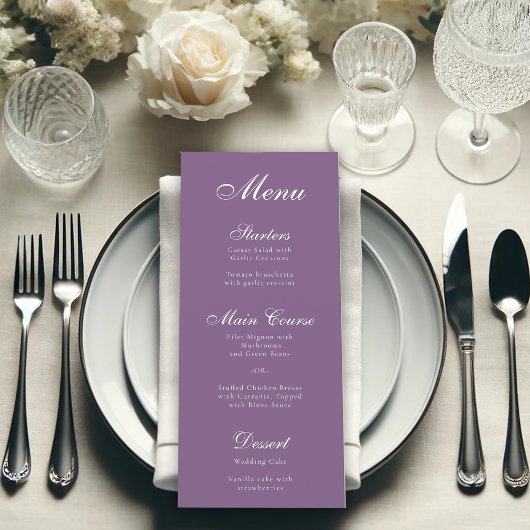 Stoffig Paarse Witte Script Calligrafie Eenvoudig Menu