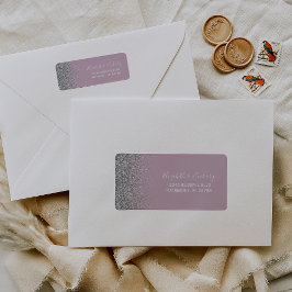 Stoffig Paarse zilveren glitter bruiloft retouradr Etiket