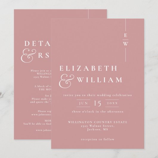 Stoffig Roos alles in één moderne monogram bruilof Kaart (Voorkant / Achterkant)