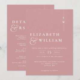 Stoffig Roos alles in één moderne monogram bruilof Kaart