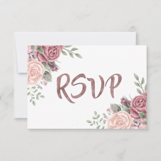  Stoffig Roos Aquarel Bloemboeket RSVP Kaartje (Voorkant)