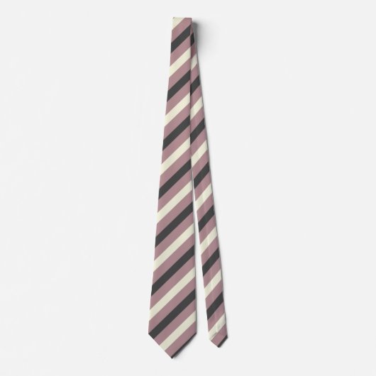 Stoffig Roos, Beige & Charcoal Grey Stripes Stropdas (Voorkant)