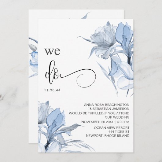 *~* Stoffig Roos Blauw Bloemen RSVP - QR AR15 BRUI Kaart (Voorkant / Achterkant)