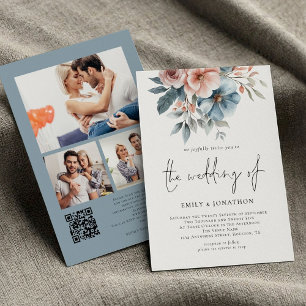 Stoffig Roos & Blauwe Bloemen 3 Foto's QR Code Huw Kaart