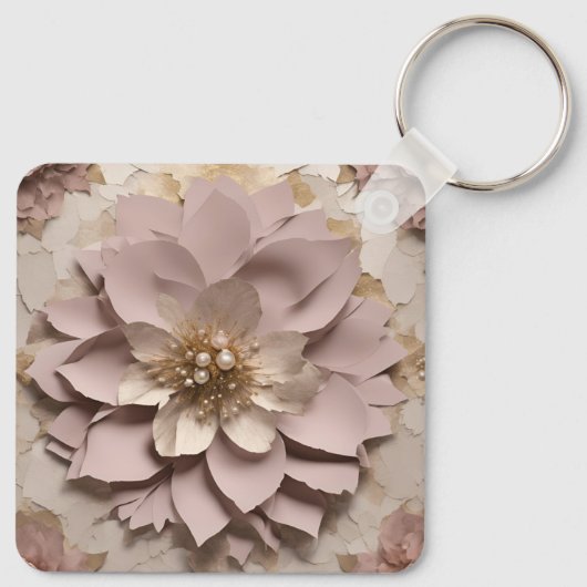 Stoffig Roos Bloemen Aluminium Vierkante Sleutelha Sleutelhanger (Achterkant)