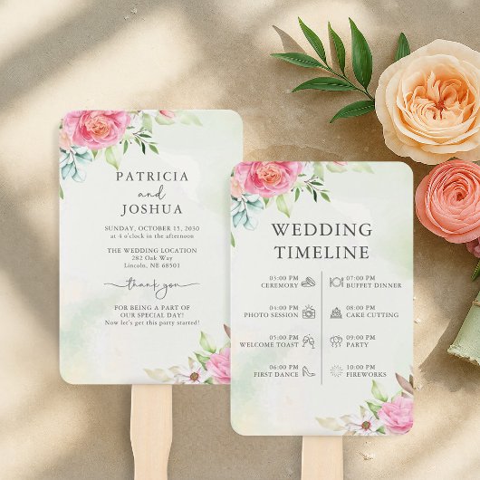 Stoffig Roos Bloemen Boho Trouwprogramma Hand Fan Handwaaier