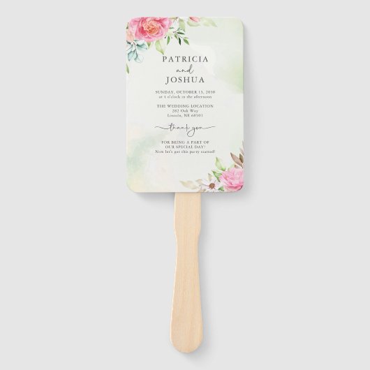 Stoffig Roos Bloemen Boho Trouwprogramma Hand Fan Handwaaier (Voorkant)