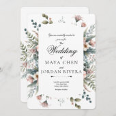 Stoffig Roos Bloemen Botanische Rand Elegant Scrip Kaart (Voorkant / Achterkant)