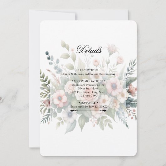 Stoffig Roos Bloemen Botanische Rand Elegant Scrip Kaart (Achterkant)