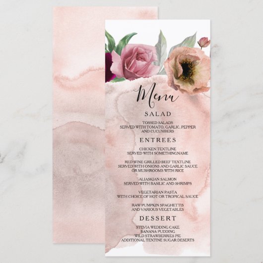  Stoffig Roos Bloemen Bruiloft Menu's (Voorkant / Achterkant)