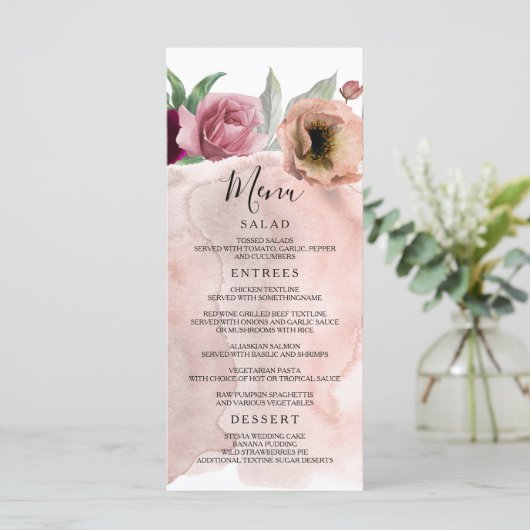 Stoffig Roos Bloemen Bruiloft Menu's (Staand voorkant)