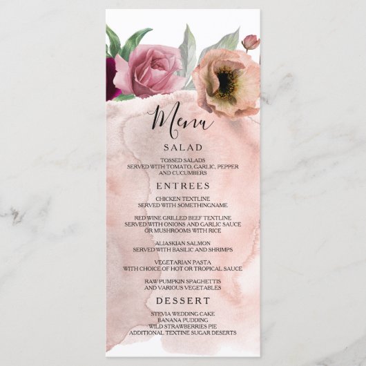 Stoffig Roos Bloemen Bruiloft Menu's (Voorkant)