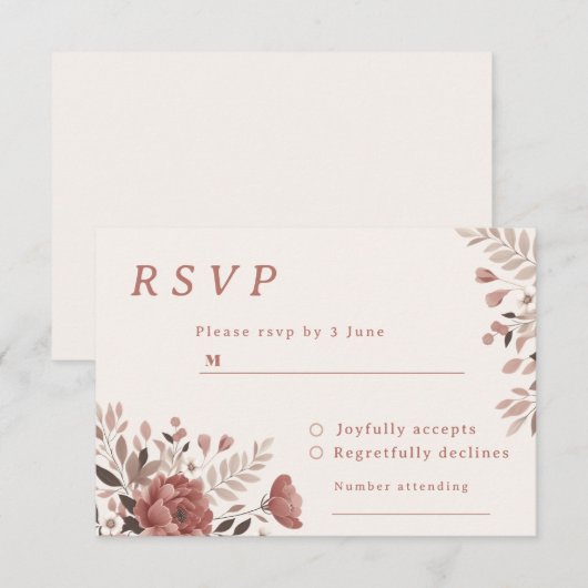 Stoffig Roos Bloemen bruiloft RSVP Kaart (Voorkant / Achterkant)
