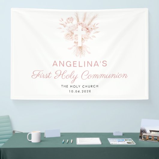 Stoffig roos Bloemen Eerste Communie Welkomstbord Spandoek (Beurs)