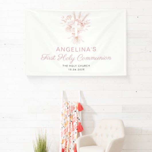 Stoffig roos Bloemen Eerste Communie Welkomstbord Spandoek (Insitu)