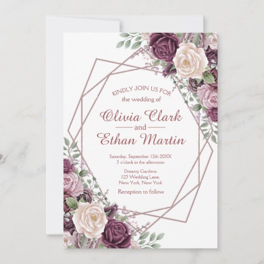 Stoffig Roos Bloemen Geometrisch op Wit Kaart (Voorkant)