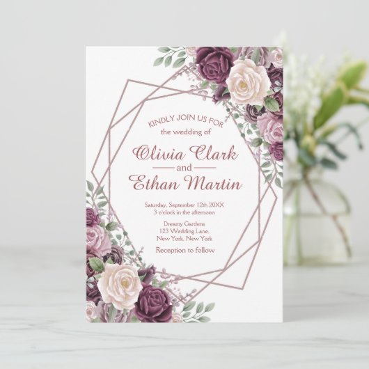 Stoffig Roos Bloemen Geometrisch op Wit Kaart (Staand voorkant)