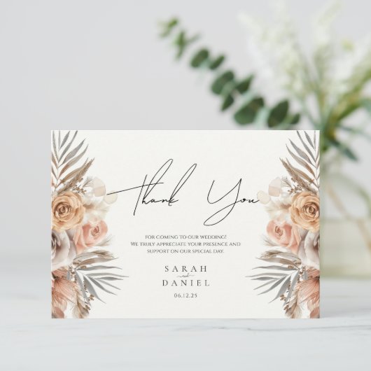 Stoffig Roos Bloemen Krans Trouwen Bedankkaart (Staand voorkant)