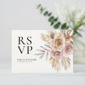 Stoffig Roos Bloemen Krans Trouwen RSVP Kaartje (Staand voorkant)