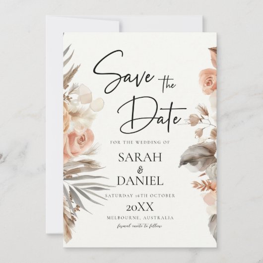 Stoffig Roos Bloemen Krans Trouwen Save The Date (Voorkant)