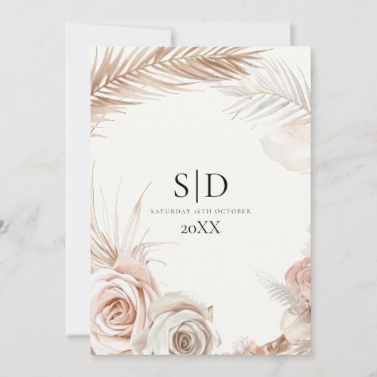 Stoffig Roos Bloemen Krans Trouwen Save The Date (Achterkant)