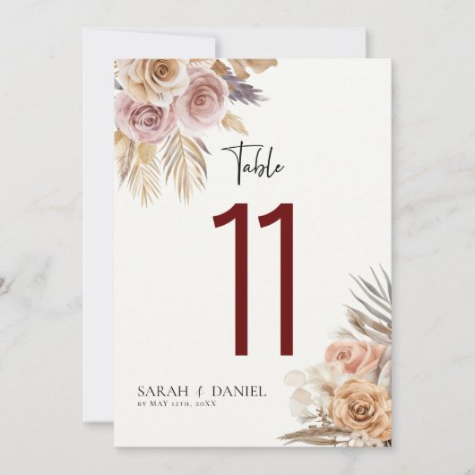 Stoffig Roos Bloemen Krans Trouwtafel Nummers (Voorkant)