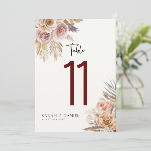 Stoffig Roos Bloemen Krans Trouwtafel Nummers (Staand voorkant)