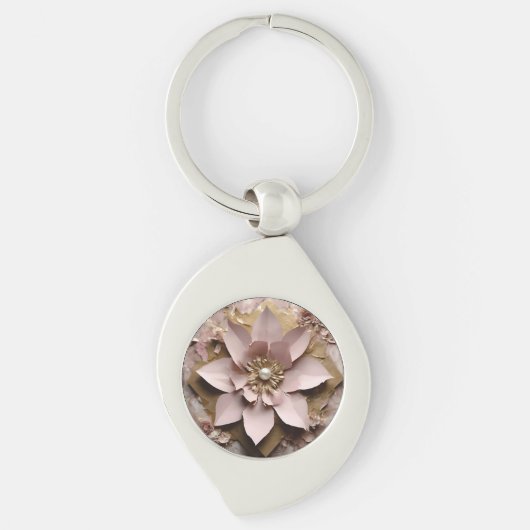 Stoffig Roos Bloemen - Metalen Sleutelhanger (Voorkant)