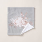 Stoffig Roos Bloemen Monogram Grijze Handdoek Set (Wasdoekje)
