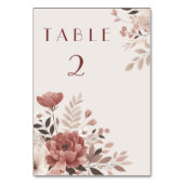 Stoffig Roos Bloemen Tafel Nummer Kaart (Voorkant)