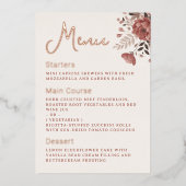 Stoffig Roos Bloemen Trouwmenu Gold Folie Menu Folie Uitnodiging (Voorkant)
