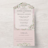 Stoffig roos bloemen waterverf bruiloft all in one uitnodiging (Binnen)