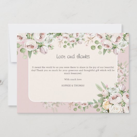 Stoffig roos bloemen waterverf bruiloft bedankkaart (Voorkant)