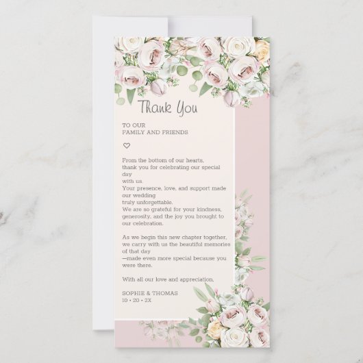Stoffig roos bloemen waterverf bruiloft bedankkaart (Voorkant)