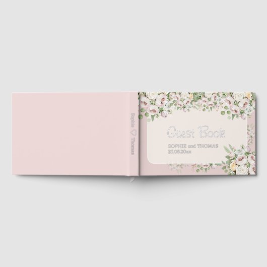 Stoffig roos bloemen waterverf bruiloft gastenboek (Volledig)
