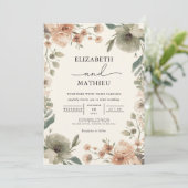 Stoffig Roos Bloemen Waterverf bruiloft Kaart (Staand voorkant)