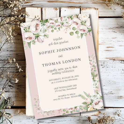 Stoffig roos bloemen waterverf bruiloft kaart