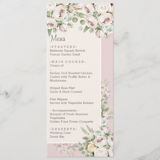 Stoffig roos bloemen waterverf bruiloft menu (Voorkant)