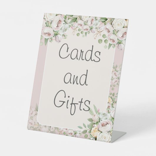 Stoffig roos bloemen waterverf bruiloft reclamebord met voetstuk (Voorkant)