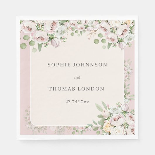 Stoffig roos bloemen waterverf bruiloft servet (Voorkant)