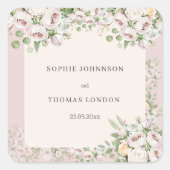 Stoffig roos bloemen waterverf bruiloft vierkante sticker (Voorkant)