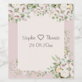 Stoffig roos bloemen waterverf bruiloft wijn etiket (Enkel label)